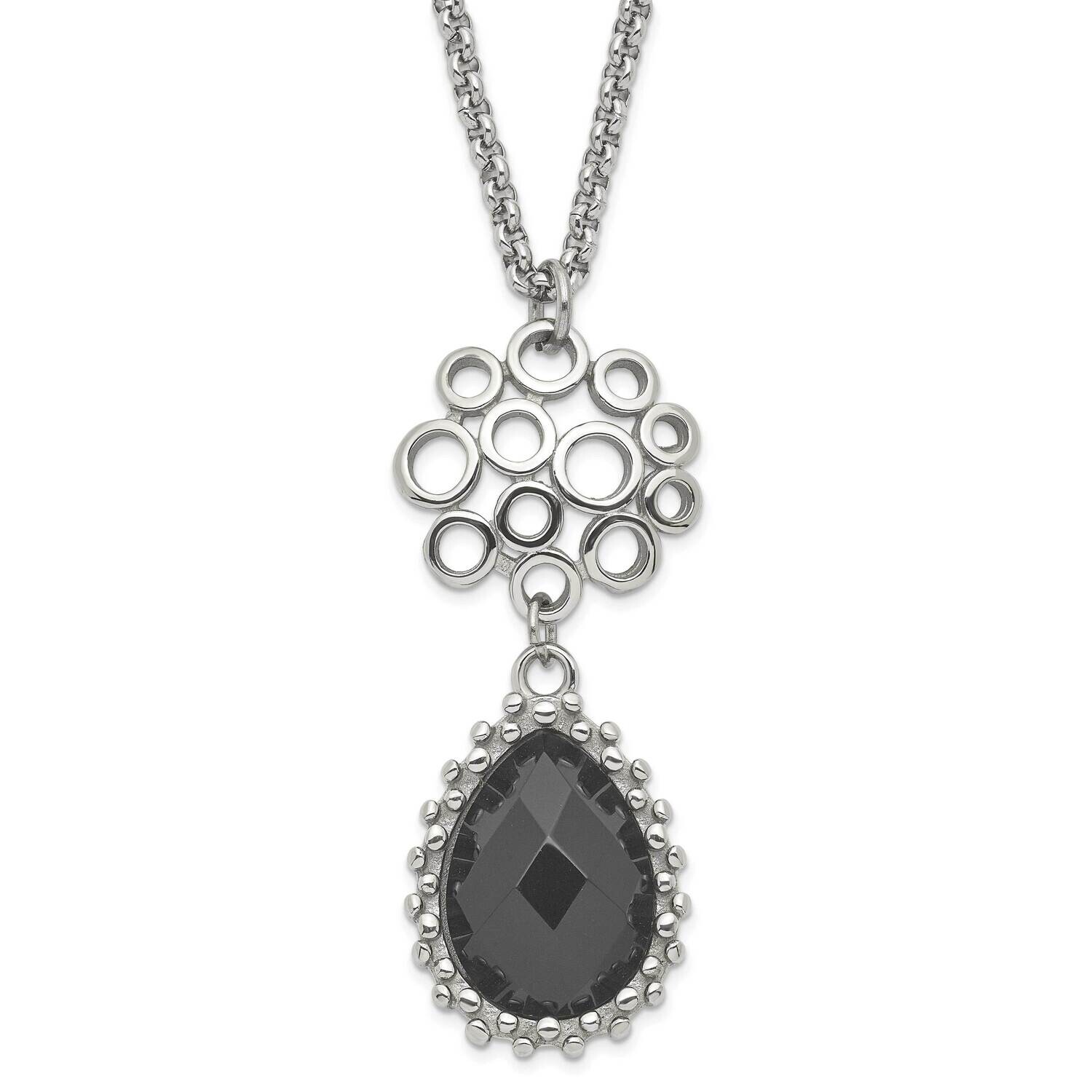 Polished Circles &amp; Teardrop Onyx 2 Inch Extender Necklace Stainless Steel SRN1528-18