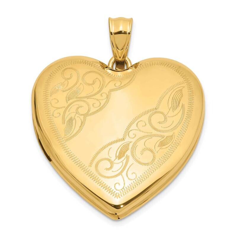 24mm Polished Fancy Design Heart Locket 14k Gold XL843