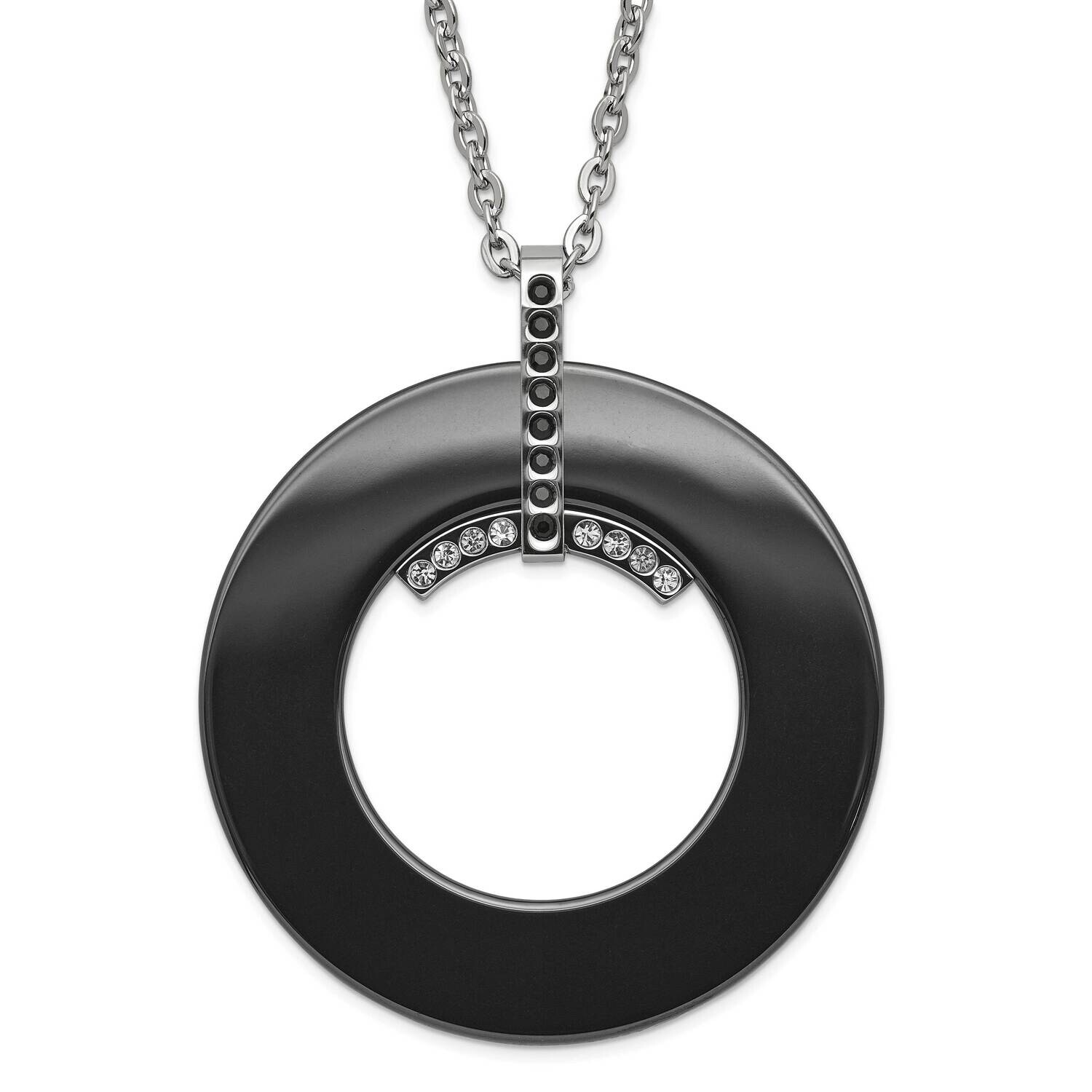 Polished Black Ceramic Black &amp; Clear CZ Circle Necklace Stainless Steel SRN1582-20 by Chisel, MPN: …