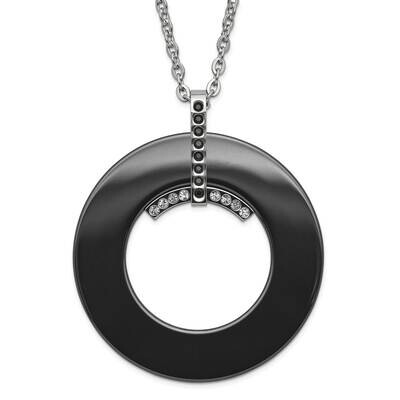 Polished Black Ceramic Black &amp; Clear CZ Circle Necklace Stainless Steel SRN1582-20 by Chisel, MPN: …