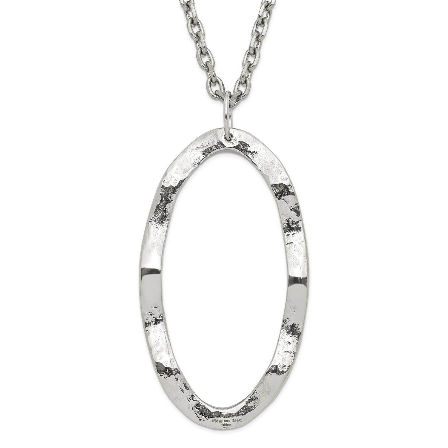 Hammered Oval Pendant 2 Inch Extension Necklace Stainless Steel SRN585-18 by Chisel, MPN: SRN585-18…