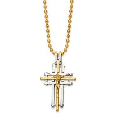 Chisel Polished Yellow Ip-Plated Crucifix Pendant On A 24 Inch Ball Chain Necklace Stainless Steel …