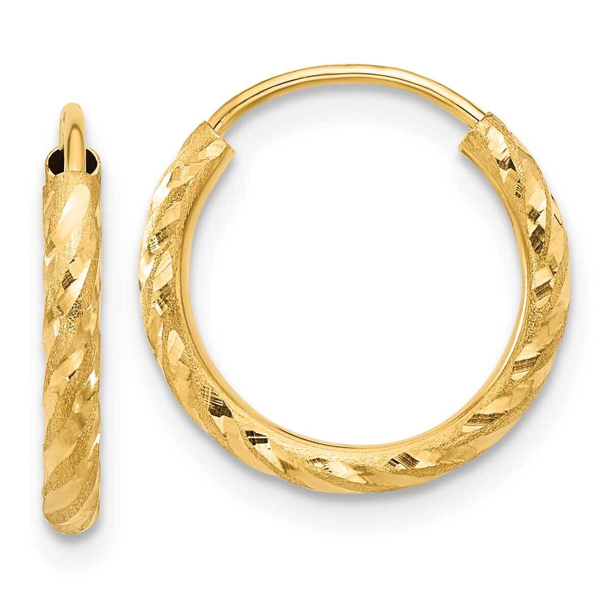 Satin Diamond-Cut 2.00mm Endless Hoop Earrings 14k Polished Gold TF2186