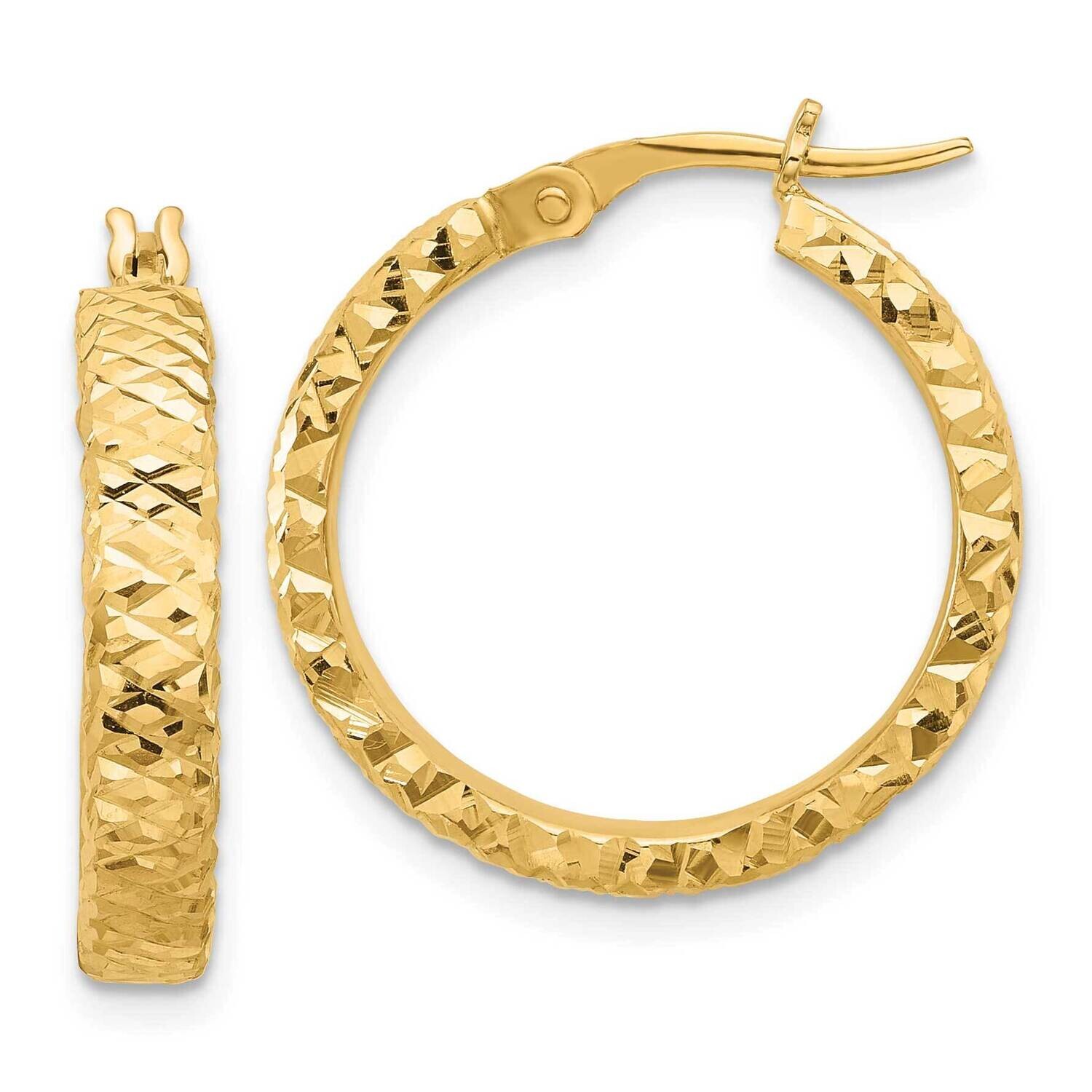 4mm Diamond Cut Hoop Earrings 14k Polished Gold TF2215, MPN: TF2215,