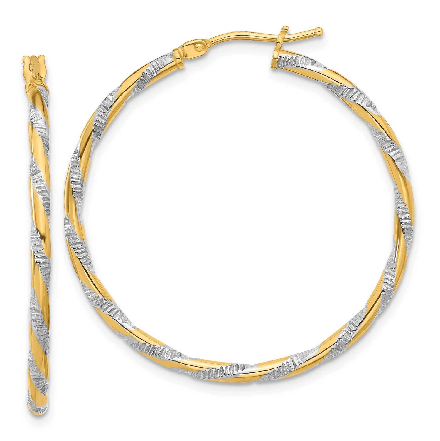 Polished Diamond-Cut Hoop Earrings 14k Gold White Rhodium TC1053