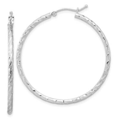 Polished Satin Diamond-Cut 2.00mm Hoop Earrings 14k White Gold TC1045W, MPN: TC1045W,