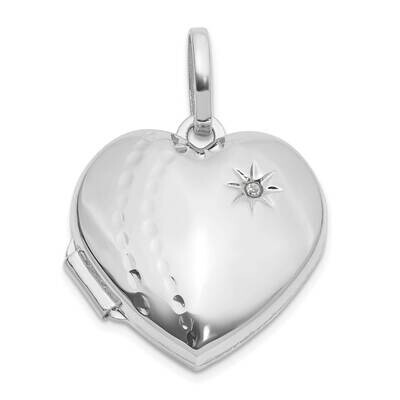 Polished Textured Diamond 18mm Heart Locket 14k White Gold XL864W, MPN: XL864W,