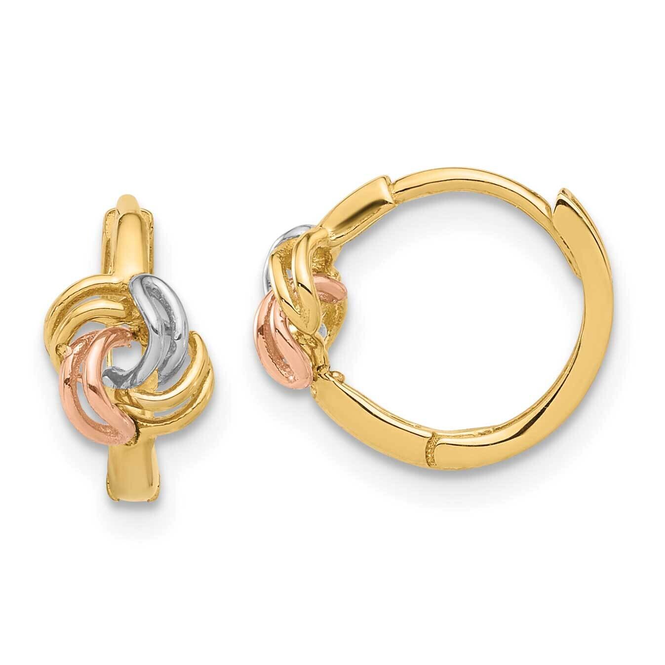 White Rhodium Love Knot Hinged Huggie Hoop Earrings 14k Two-Tone Gold TF2346