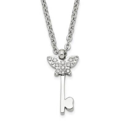 Polished CZ Butterfly Key 2 Inch Extension Necklace Stainless Steel SRN1436-16 by Chisel, MPN: SRN1…