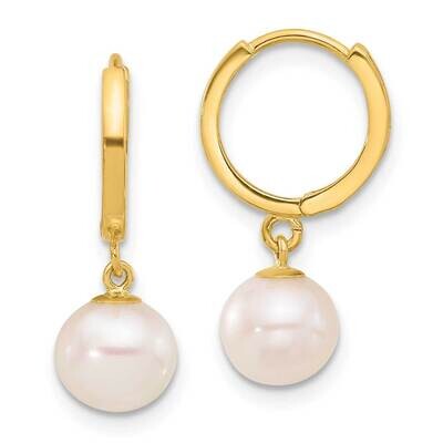 7-8mm Round Freshwater Cultured Pearl Dangle Hoop Earrings 14k Gold XF861E, MPN: XF861E,