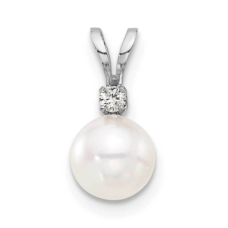 6-7mm Round White Akoya Pearl .03Ct Diamond Pendant 14k White Gold XFW473, MPN: XFW473,