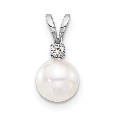 6-7mm Round White Akoya Pearl .03Ct Diamond Pendant 14k White Gold XFW473, MPN: XFW473,