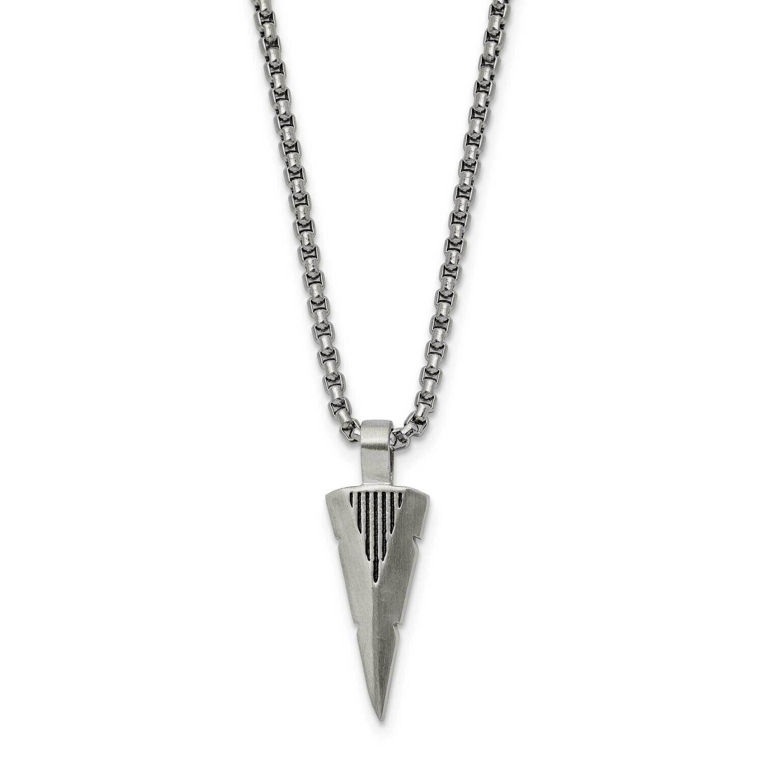 Chisel Brushed Arrow Head Pendant On A 22 Inch Box Chain Necklace Stainless Steel SRN3025-22 by Men…