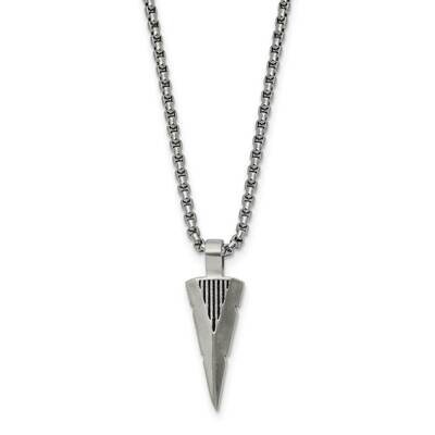Chisel Brushed Arrow Head Pendant On A 22 Inch Box Chain Necklace Stainless Steel SRN3025-22 by Men…