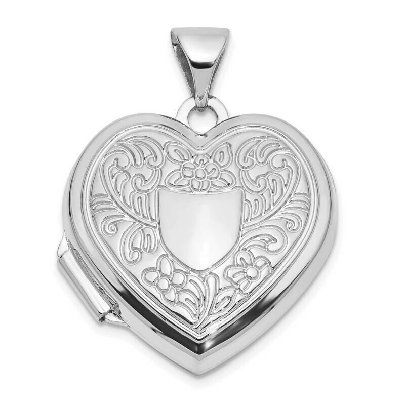 Polished Fancy Floral Border Crest 18mm Heart Locket 14k White Gold XL858W