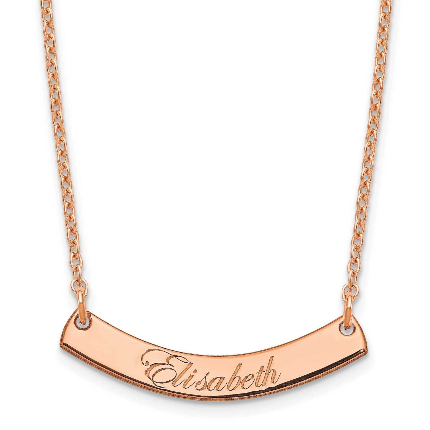 Rose-Plated Small Polished Curved Edwardian Script Bar Necklace Sterling Silver XNA1217RP, MPN: XNA…
