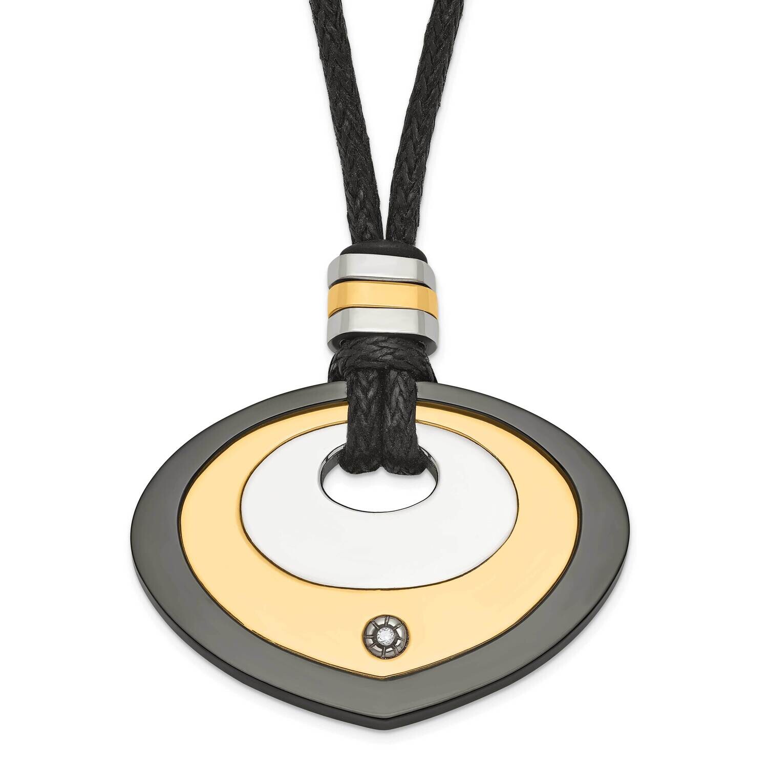 Black &amp; Yellow Ip-Plated Teardrop CZ Necklace Stainless Steel SRN650-22 by Chisel, MPN: SRN650-22, …