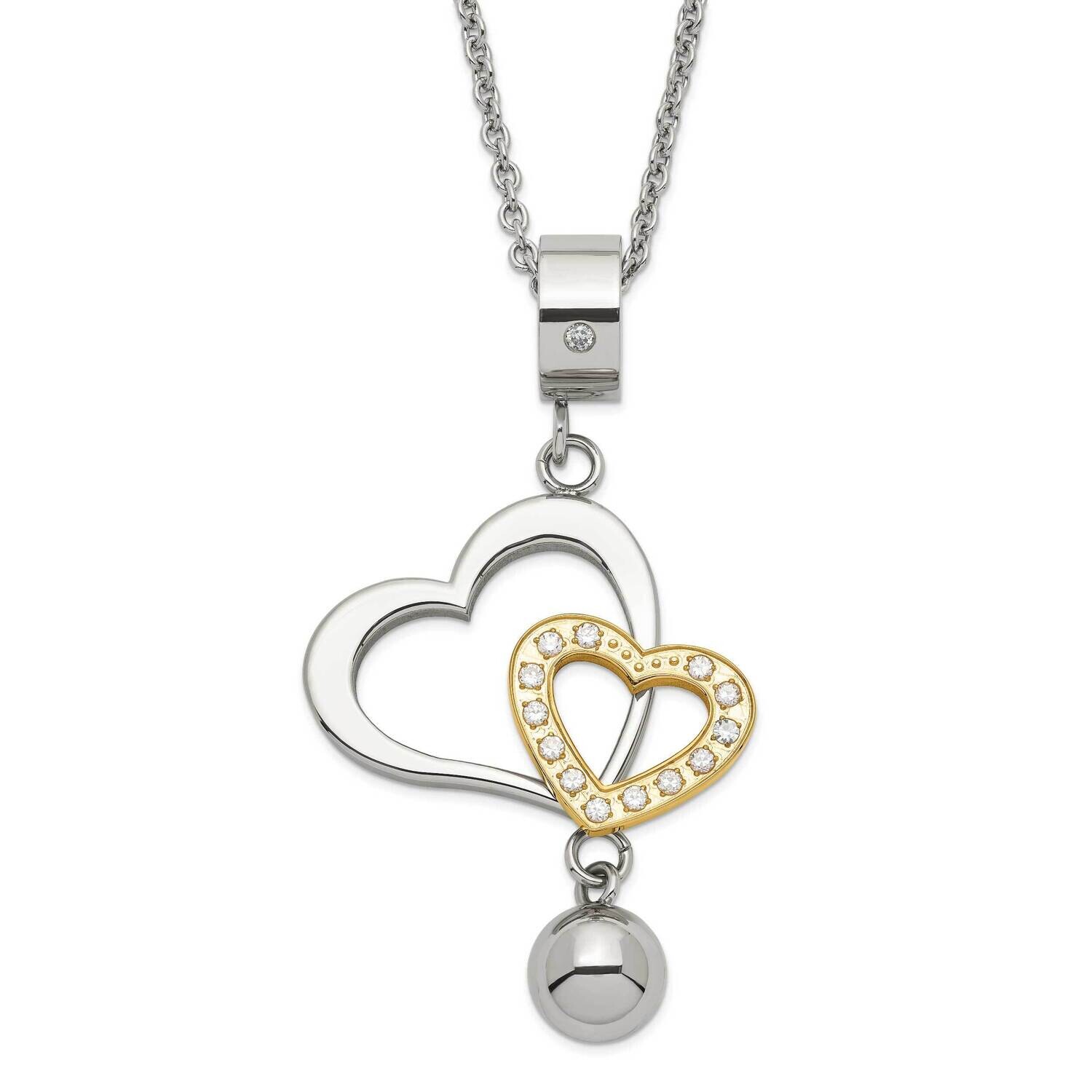 Yellow Ip-Plated &amp; CZ Heart Pendant Necklace Stainless Steel SRN612-22 by Chisel, MPN: SRN612-22, 8…