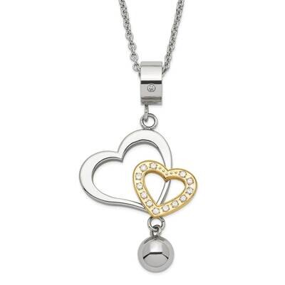 Yellow Ip-Plated &amp; CZ Heart Pendant Necklace Stainless Steel SRN612-22 by Chisel, MPN: SRN612-22, 8…
