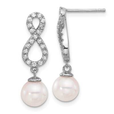 7-8mm White Akoya Pearl .40Ct Diamond Infinity Post Earrings 14k White Gold XFW840E, MPN: XFW840E,