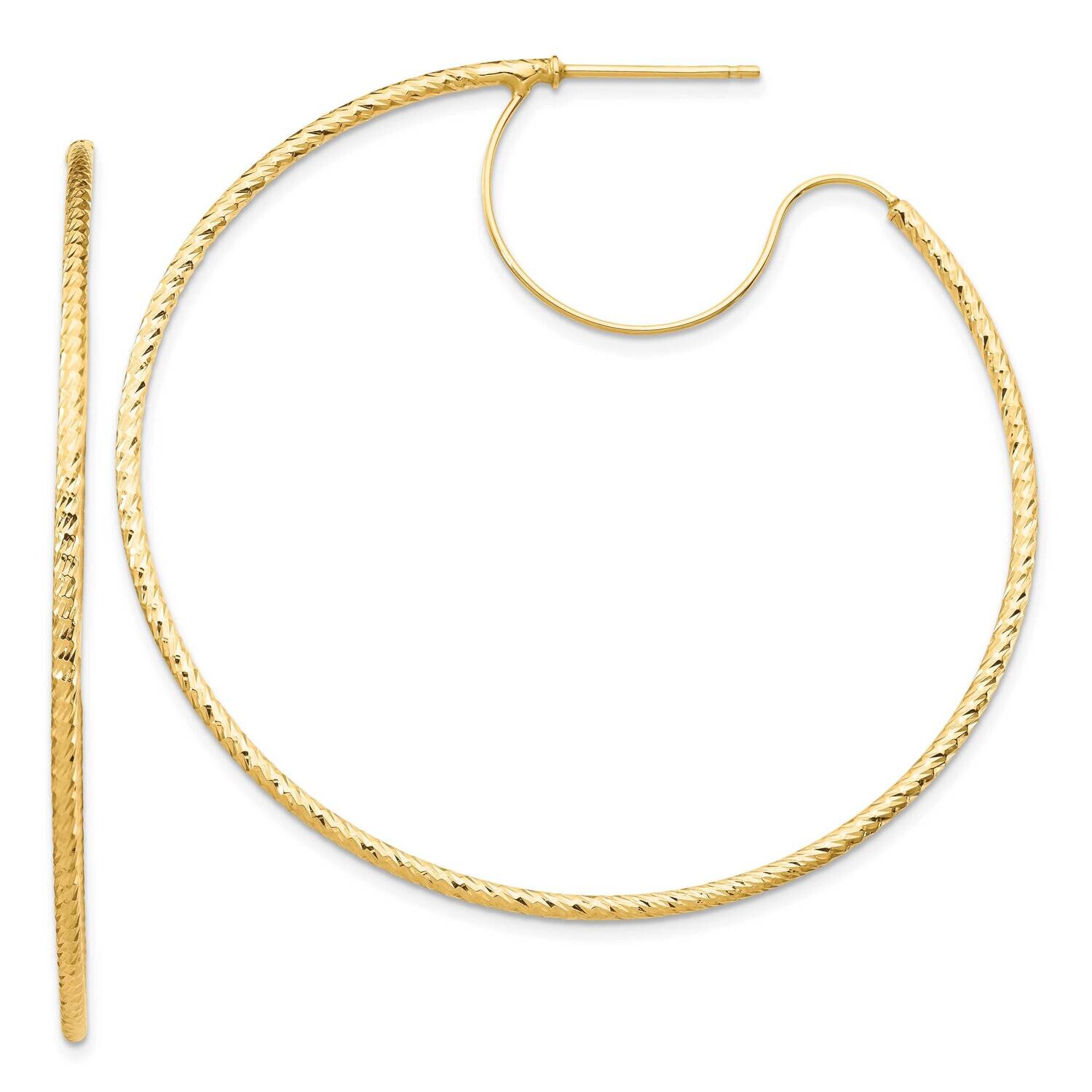 1.5X50mm Diamond-Cut Polished Wire Hoop Earrings 14k Gold TF1688