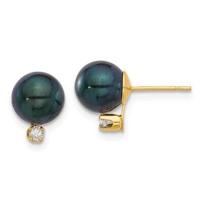 7-8mm Round Black Akoya Pearl .10Ct Diamond Post Earrings 14k Gold XF835E, MPN: XF835E,