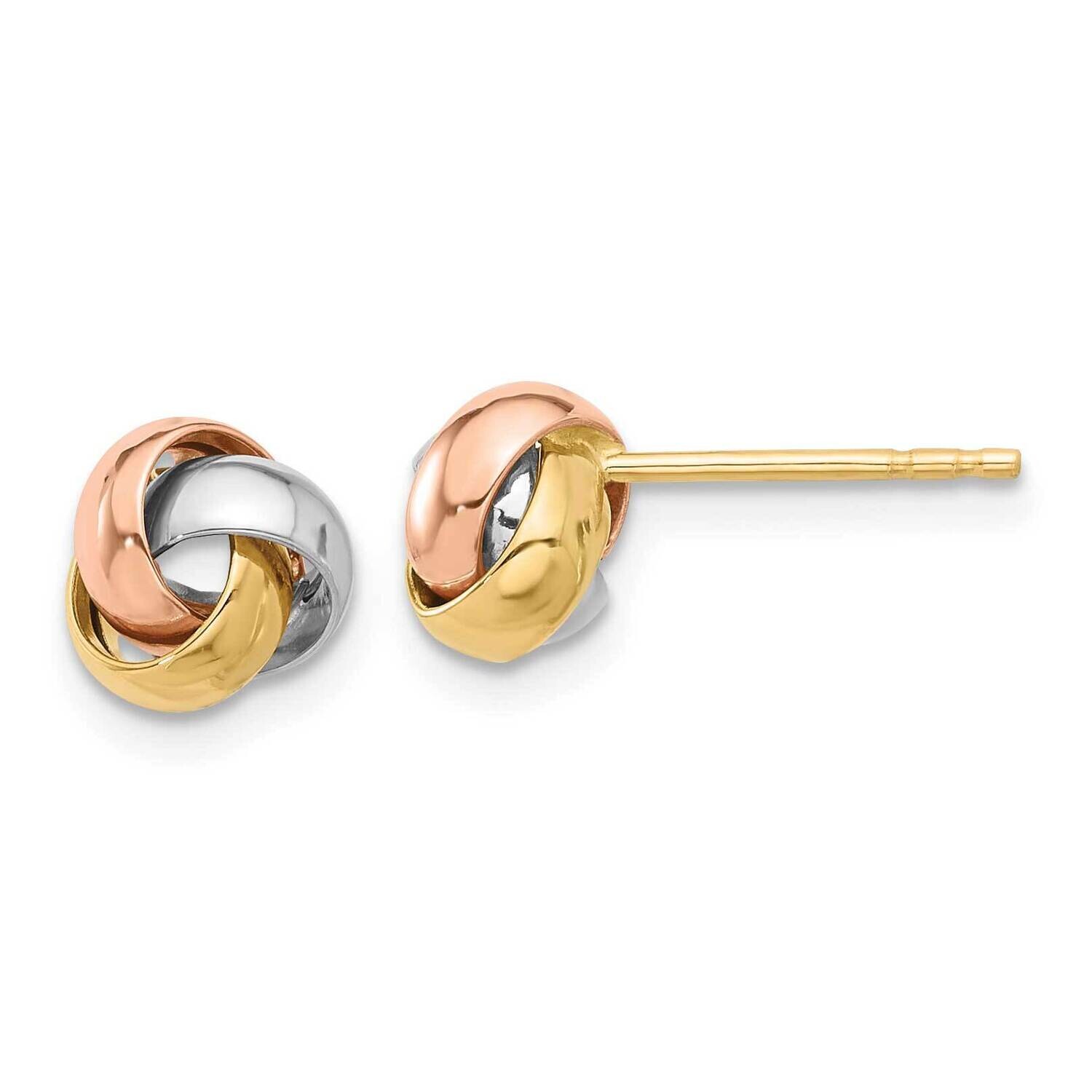 Tri-Color Love Knot Post Earrings 14k Polished Gold TF2348