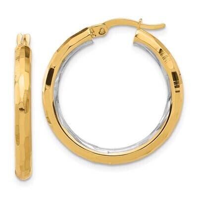 Polished Diamond-Cut Hoop Earrings 14k Gold White Rhodium TF2210YW, MPN: TF2210YW,