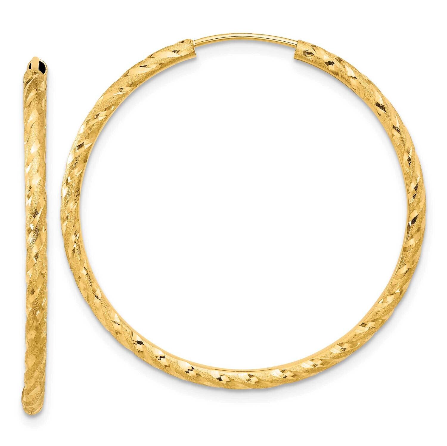 Satin Diamond-Cut 2.00mm Endless Hoop Earrings 14k Polished Gold TF2183