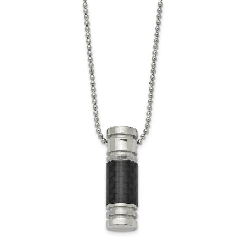 Chisel Polished Black Carbon Fiber Inlay Cylinder On A 22 Inch Ball Chain Necklace Stainless Steel …