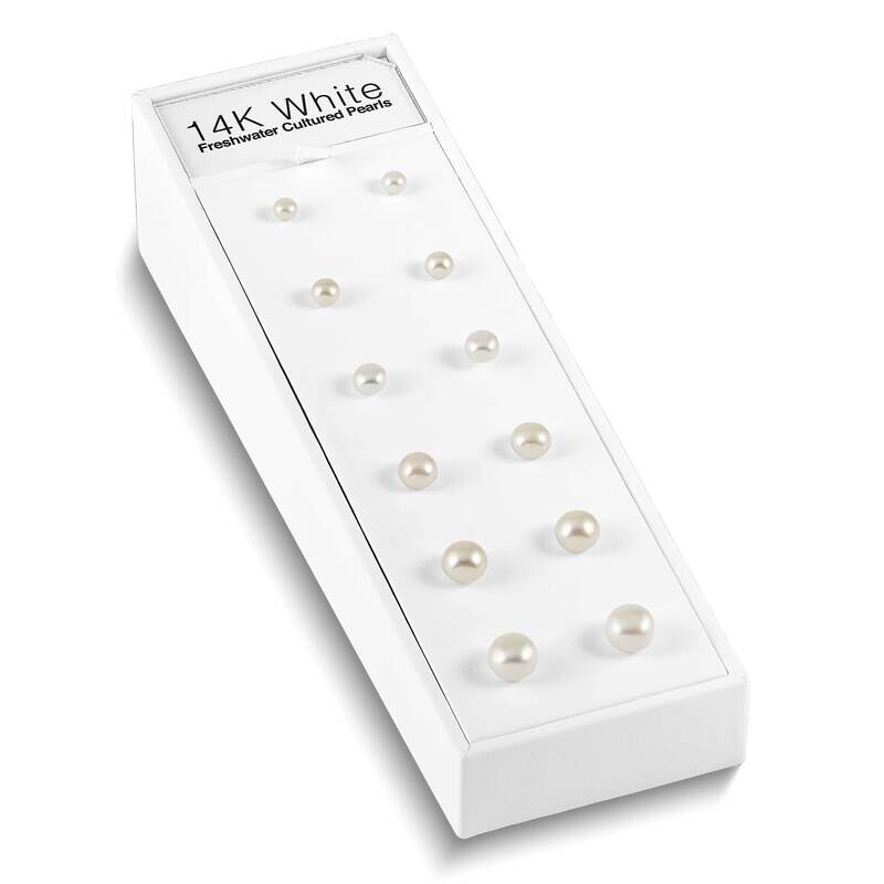 Freshwater Cultured Button Pearl Stud Posts Plus Display Kit 14k White Gold WHTPRLKIT1