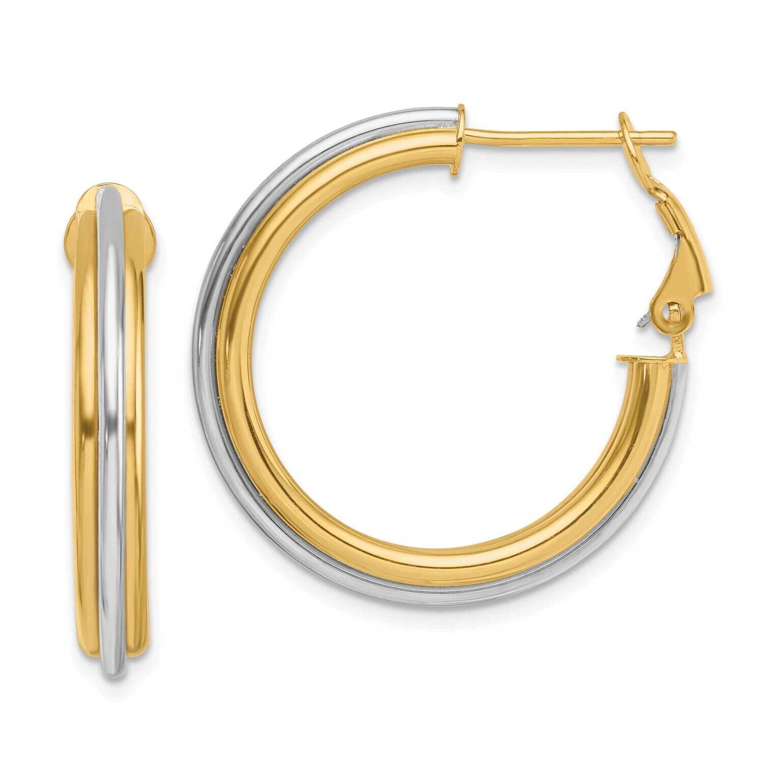 28mm Polished Omega Back Hoop Earrings 14k Two-Tone Gold TF1721, MPN: TF1721, 191101974335