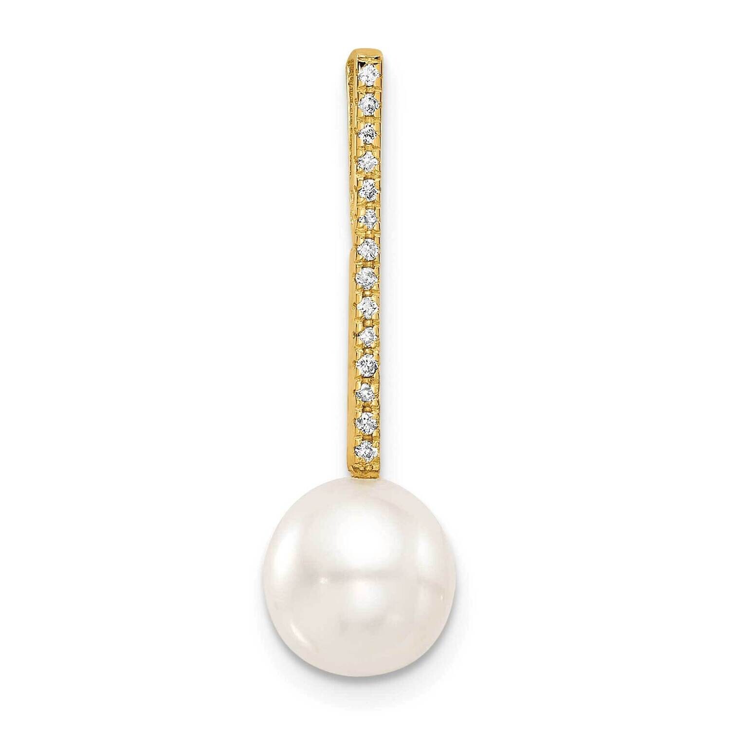 8-9mm Round White Akoya Pearl Diamond Accent Drop Chain Slide 27 Inch 14k Gold XF830, MPN: XF830,