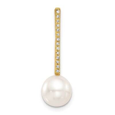 8-9mm Round White Akoya Pearl Diamond Accent Drop Chain Slide 27 Inch 14k Gold XF830, MPN: XF830,