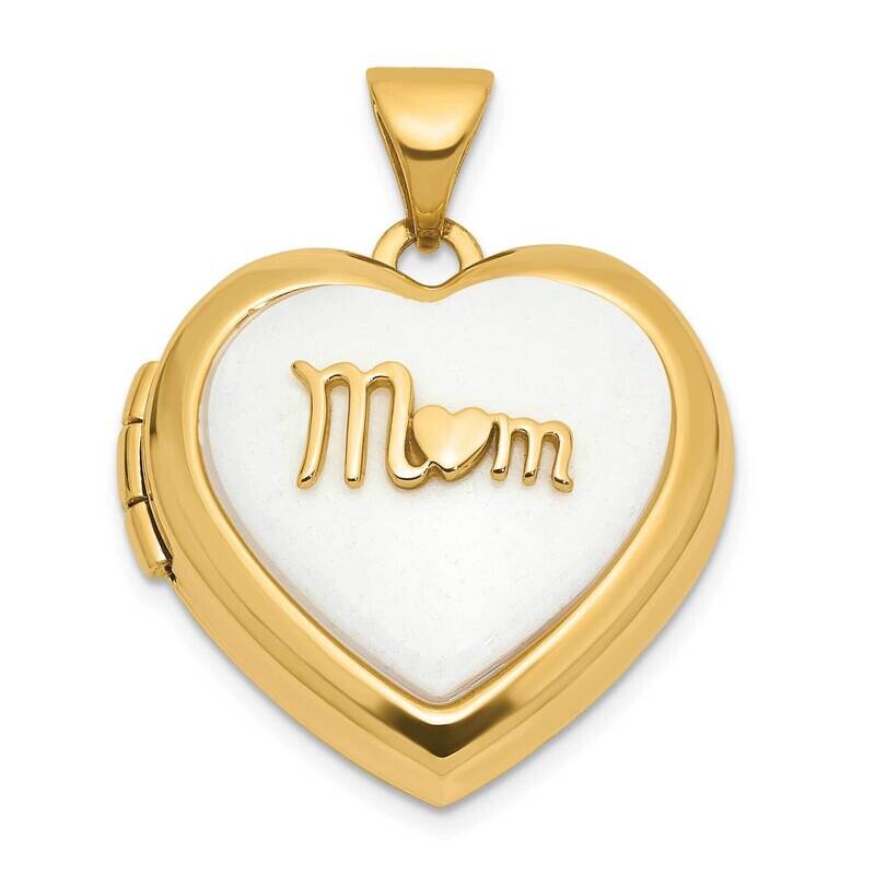 White Agate Mom 18mm Heart Locket 14k Polished Gold XL860