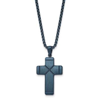 Chisel Brushed Polished Blue Ip-Plated Cross Pendant On A 19.75 Inch Box Chain Necklace Stainless S…