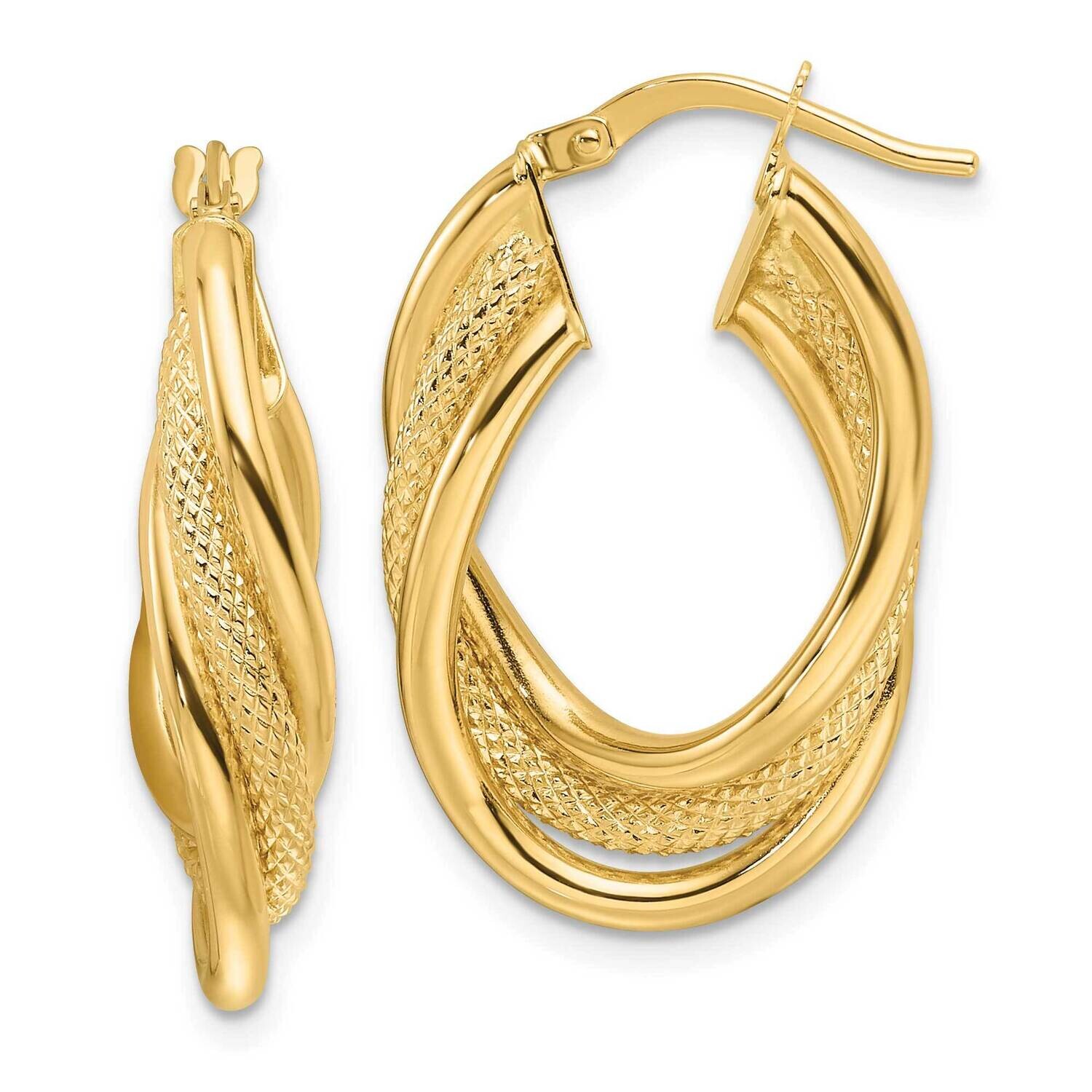 Polished Textured &amp; Intertwined Oval Hoop Earrings 14k Gold TF2265, MPN: TF2265,