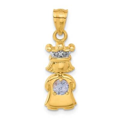 Diamond Synthetic March Birthstone Girl Pendant 14k Gold XK1066, MPN: XK1066,