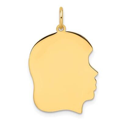 Plain Medium .027 Gauge Facing Right Engravable Girl Head Charm 14k Gold XM664/27, MPN: XM664/27,