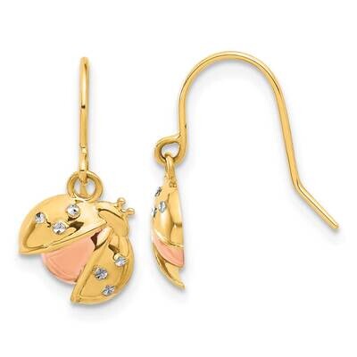 Rose White Rhodium Diamond-Cut Ladybug Dangle Earrings 14k Gold TF2367, MPN: TF2367,