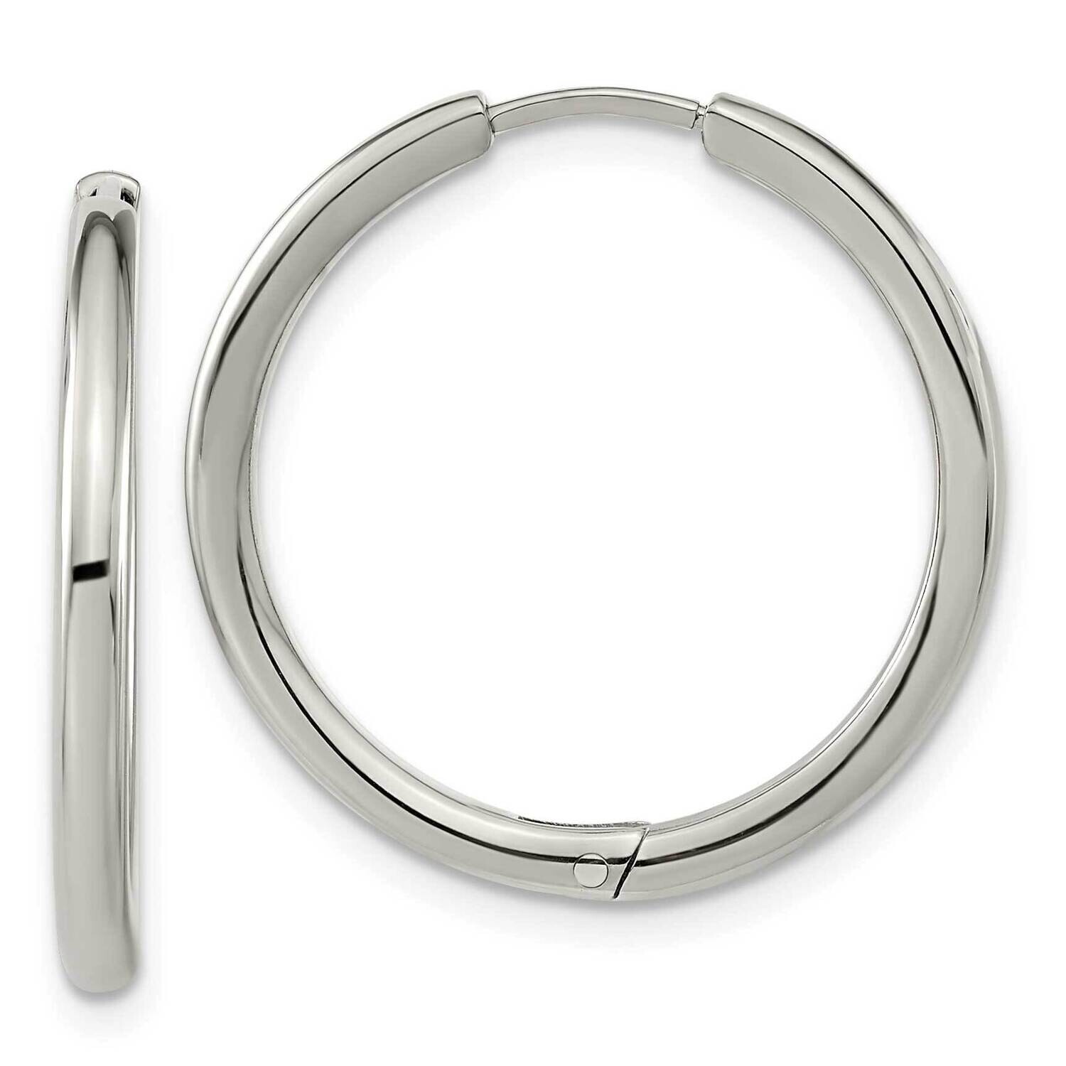 Chisel Polished 2.1mm Hinged Hoop Earrings Titanium TBE128