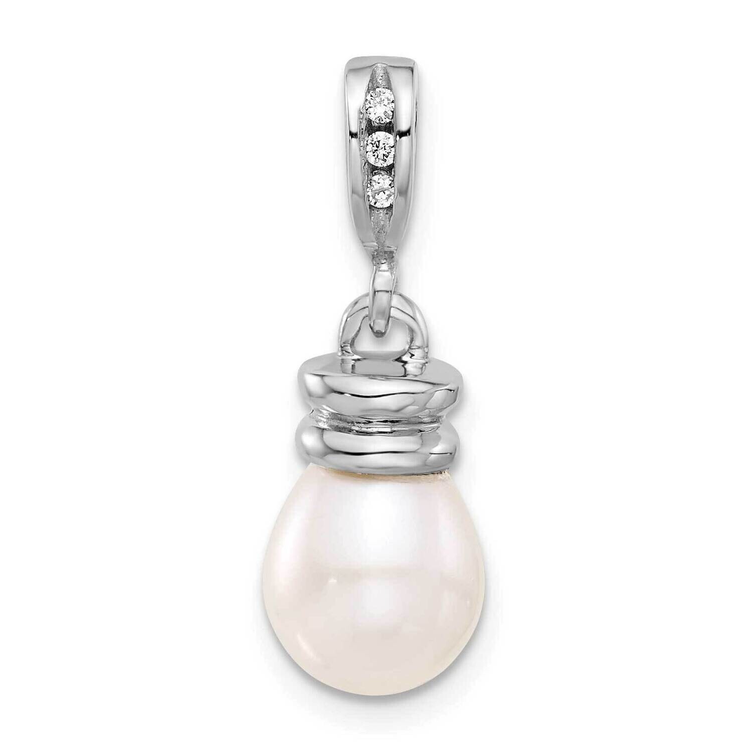 8-9mm Teardrop White Fwc Pearl .06Ct Diamond Pendant 14k White Gold XFW831, MPN: XFW831,