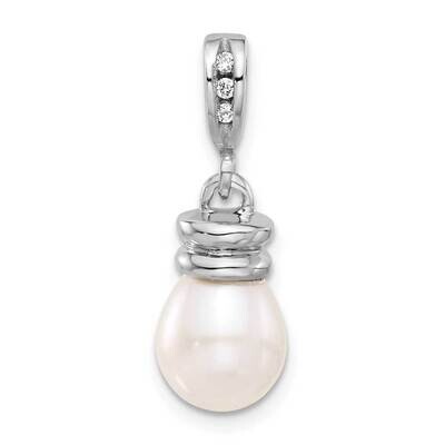 8-9mm Teardrop White Fwc Pearl .06Ct Diamond Pendant 14k White Gold XFW831, MPN: XFW831,