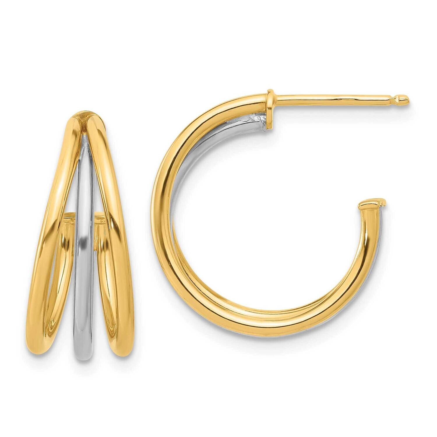 Polished Multi Row Hoop Post Earrings 14k Two-Tone Gold TF2274