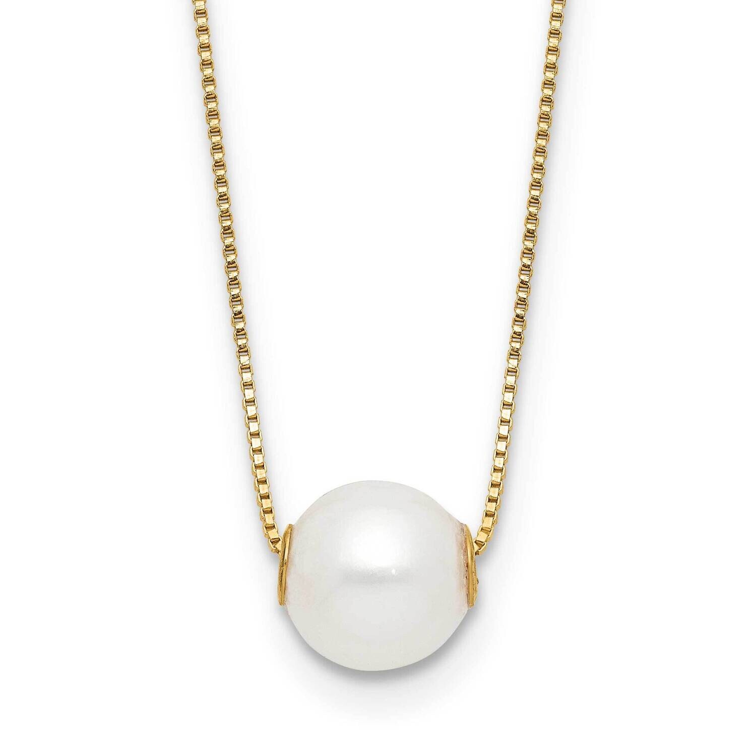 7-8mm Round White Freshwater Cultured Pearl 18 Inch Necklace 14k Gold XF822-18