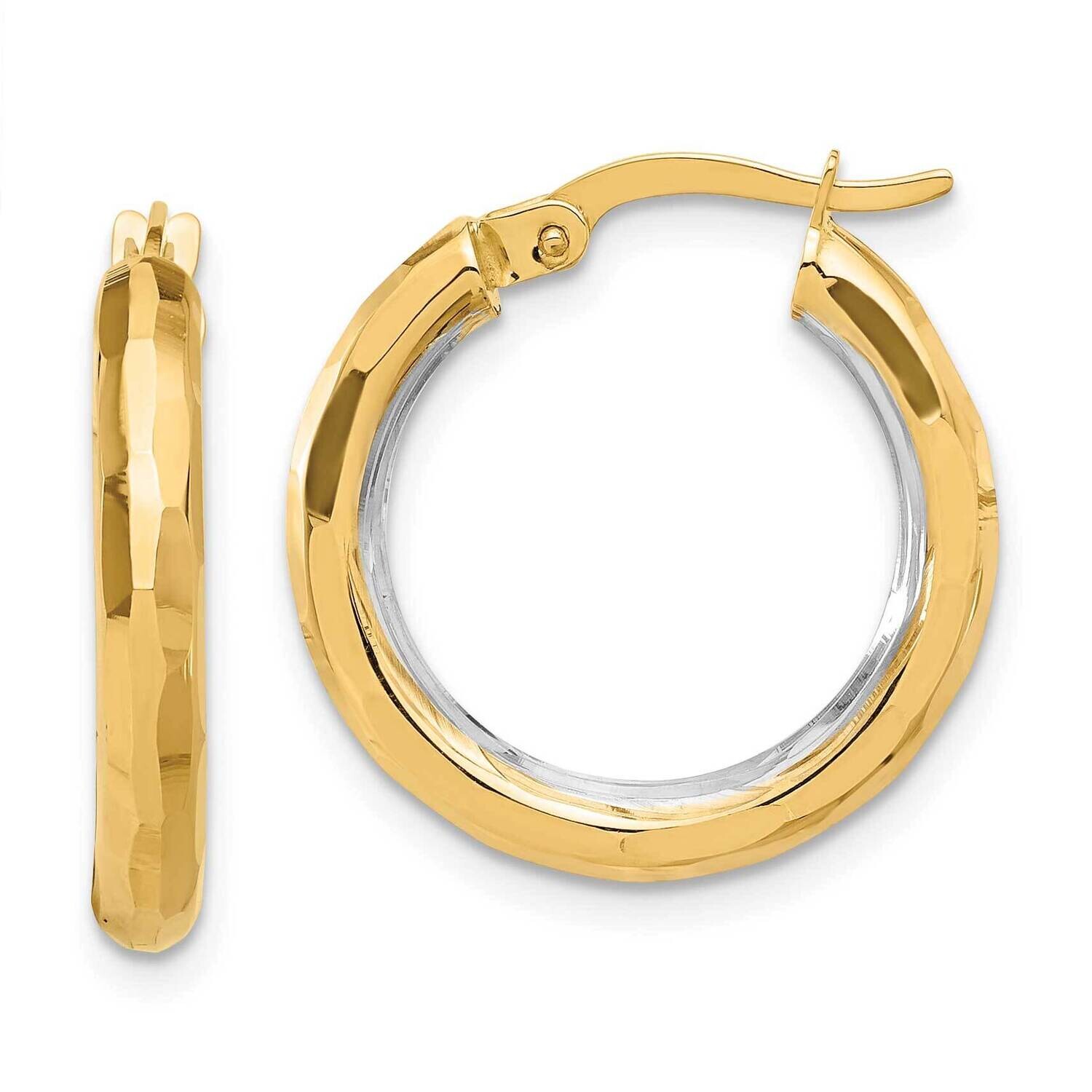 Polished Diamond-Cut Hoop Earrings 14k Gold White Rhodium TF2209YW, MPN: TF2209YW,