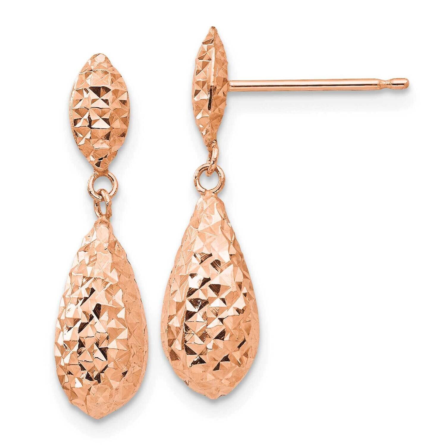 Diamond-Cut Puff Teardrop Dangle Earrings 14k Rose Gold TL506R, MPN: TL506R,