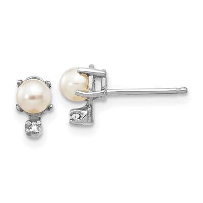 Diamond Fw Cultured Pearl Birthstone Earrings 14k White Gold XBE185W, MPN: XBE185W,