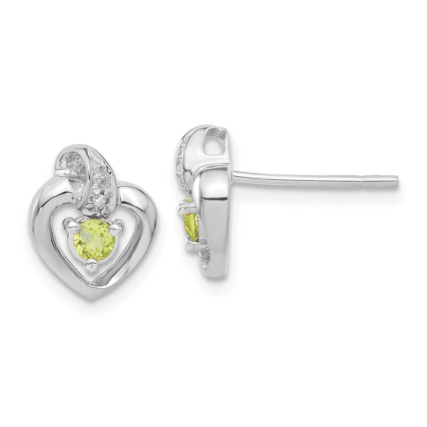 Diamond &amp; Peridot August Birthstone Heart Earrings 14k White Gold XBS216, MPN: XBS216,