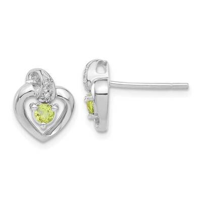 Diamond &amp; Peridot August Birthstone Heart Earrings 14k White Gold XBS216, MPN: XBS216,